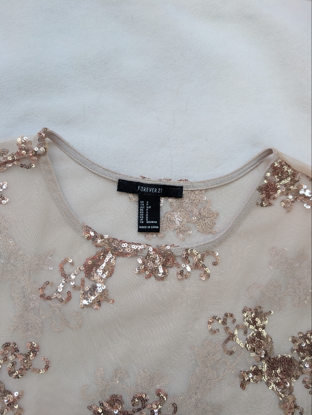 Beautiful Women's Beige Party Dress Sequin Sheer Romantic Feminine Size S - Picture 11 of 14